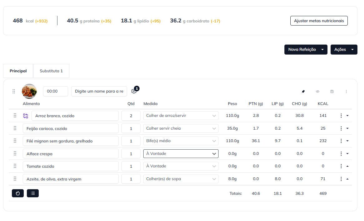 Cálculo de dieta com múltiplos métodos